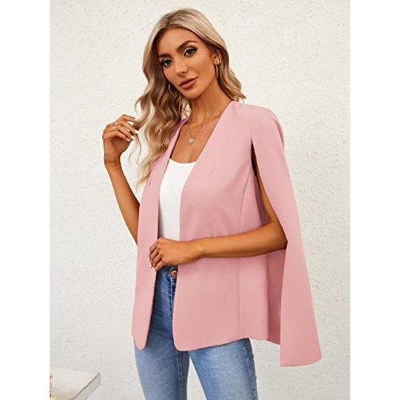 𝅺womens Cape Blazer Split Sleeve Open Front Pink - Picture 2 of 5
